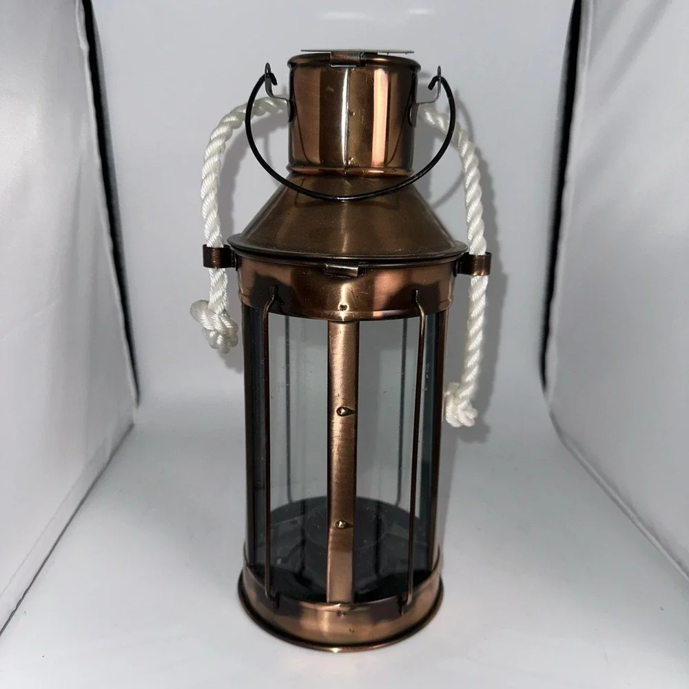 VTG Copper Lantern 4 Sided Glass Bale Kerosene Oil Lamp Nautical Maritime AS IS